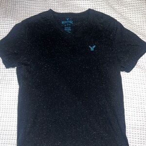 American Eagle Outfitters Black Speckled Tee with Blue Accent